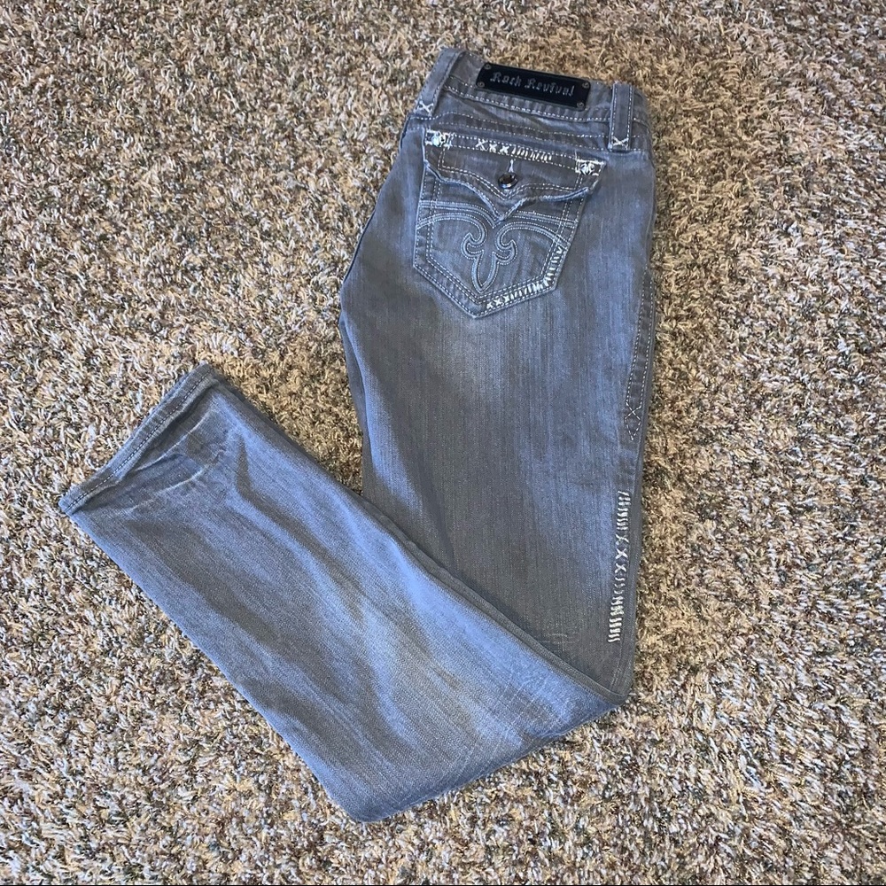 Rock Revival Women’s Gray Skinny Jeans with Embellished Pocket